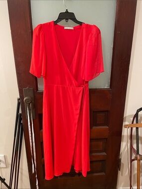 Alice and Olivia  Vibrant Red Wrap Midi Dress